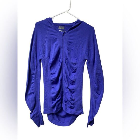 Athleta purple sparkly rouched full zip sweater jacket - Picture 1 of 7